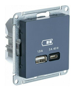 Розетка USB+USB type C Systeme Electric ATLASDESIGN, скрытый монтаж, грифель, ATN000729