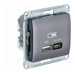 Розетка USB+USB type C Systeme Electric GLOSSA, скрытый монтаж, сиреневый туман, GSL001429