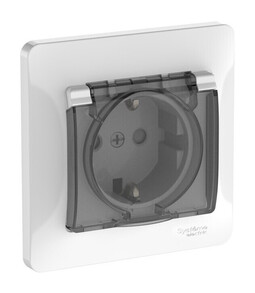 Розетка IP44 Systeme Electric GLOSSA, скрытый монтаж, с заземлением, с крышкой, со шторками, быстрозажимные клеммы, белый